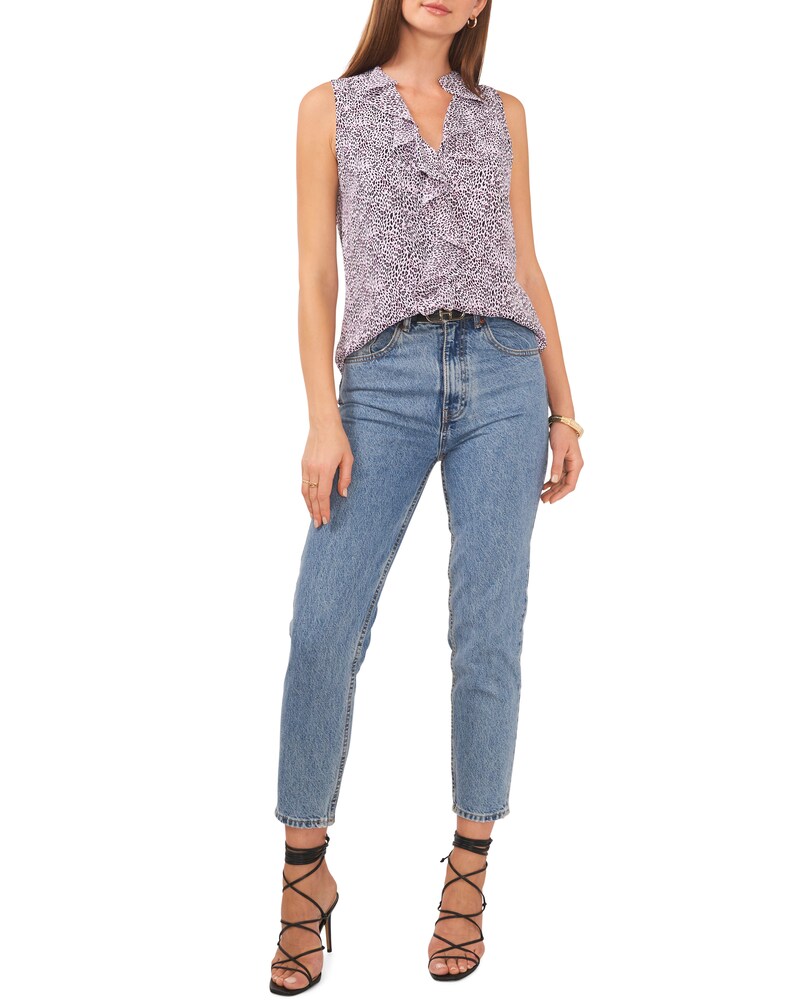 Vince Camuto Ruffled Leopard-Print Top Light Pink ID-HDFC4968