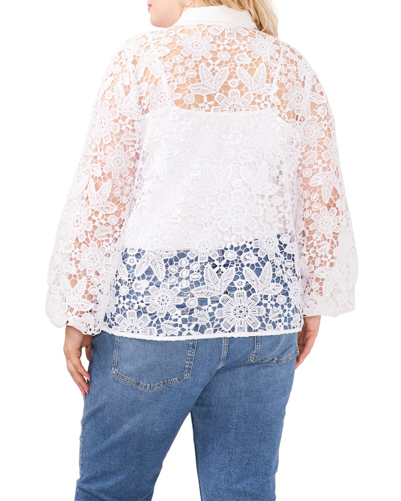 Vince Camuto Floral-Lace Shirt (Plus Size)    Ultra White ID-HTWE2740