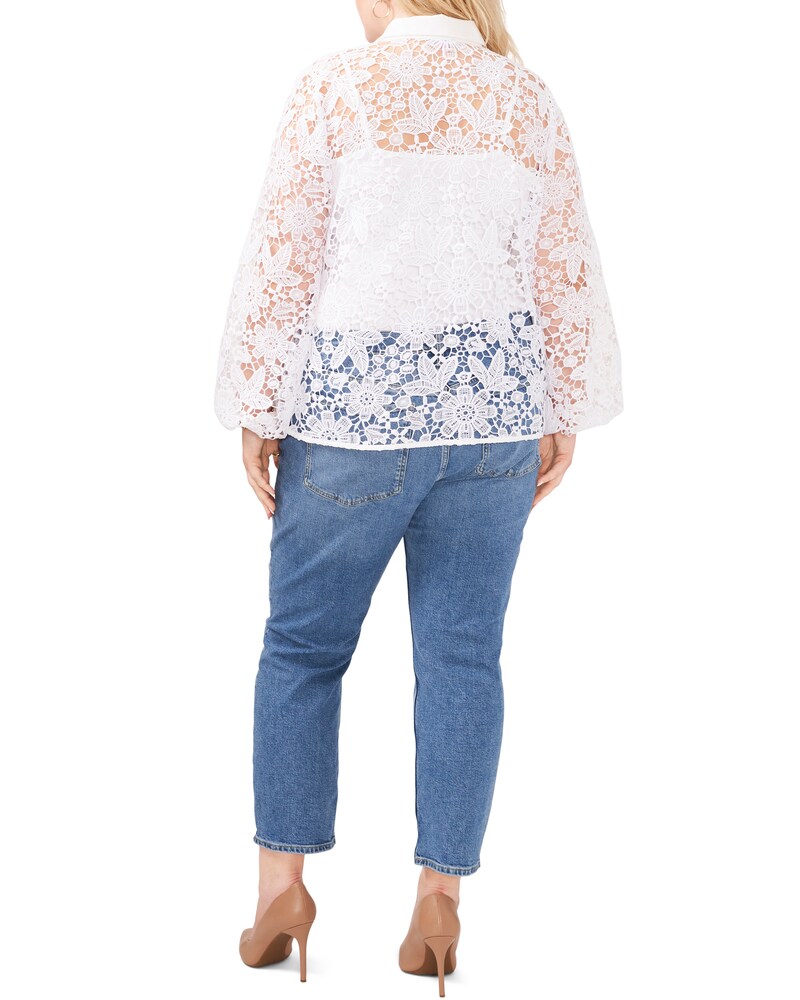 Vince Camuto Floral-Lace Shirt (Plus Size)    Ultra White ID-HTWE2740