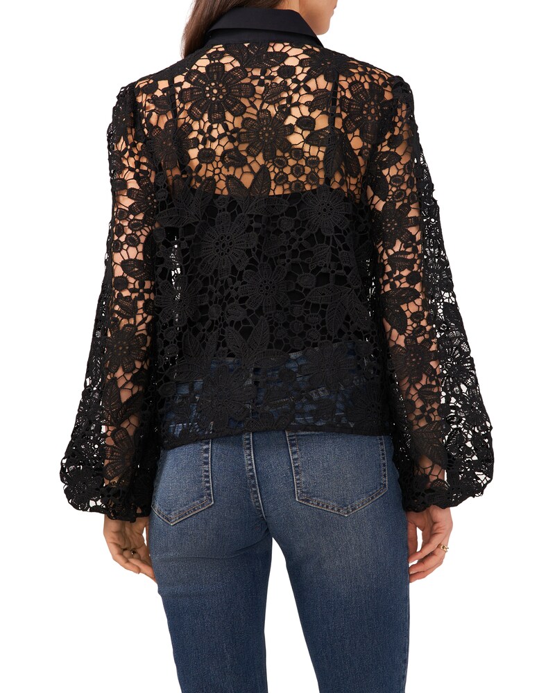 Vince Camuto Floral-Lace Shirt Rich Black ID-HYNH2719