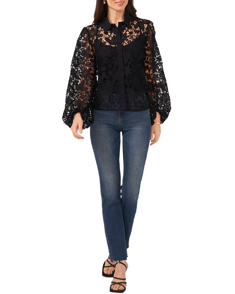 Vince Camuto Floral-Lace Shirt Rich Black ID-HYNH2719