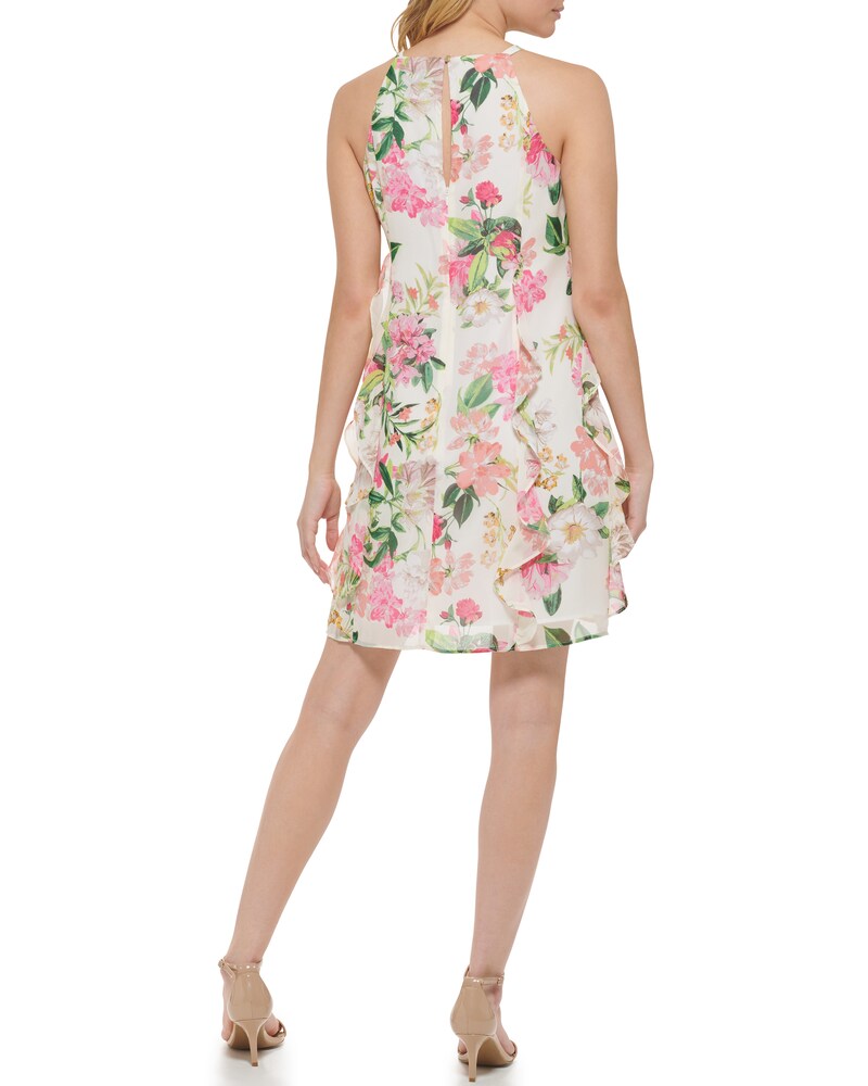 Vince Camuto Floral-Print Chiffon Ruffled Dress (Petite) Off White ID-IPNQ7626