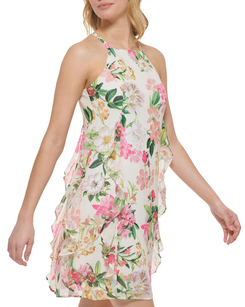 Vince Camuto Floral-Print Chiffon Ruffled Dress (Petite) Off White ID-IPNQ7626