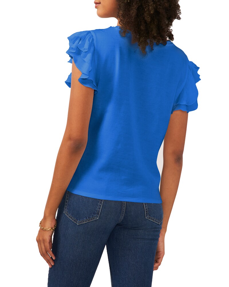 Vince Camuto Ruffle-Sleeve T-Shirt Sapphire Blue ID-IUWO6908