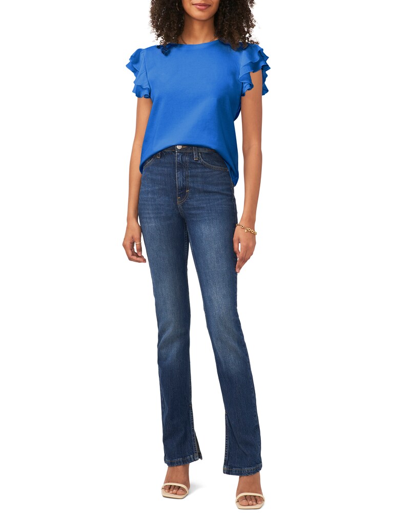 Vince Camuto Ruffle-Sleeve T-Shirt Sapphire Blue ID-IUWO6908