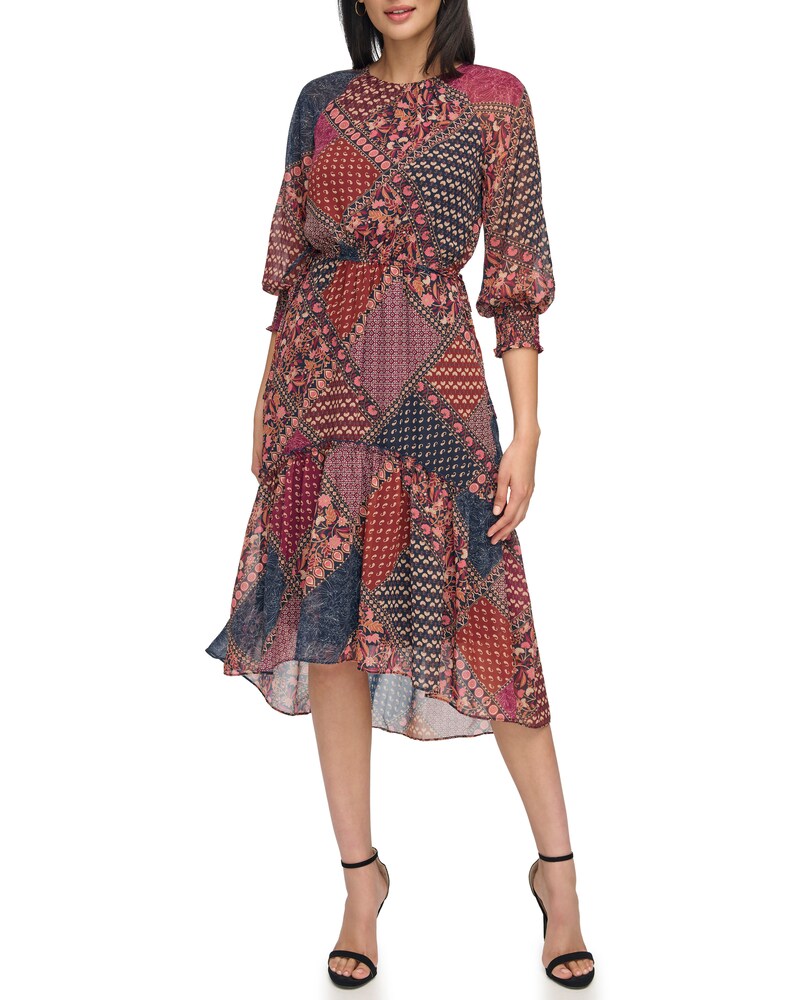Vince Camuto Printed High-Low Midi Dress Blue Multi ID-JFHN1341