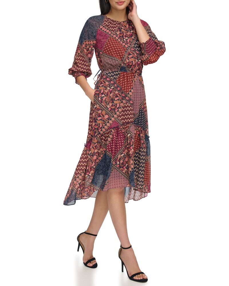 Vince Camuto Printed High-Low Midi Dress Blue Multi ID-JFHN1341