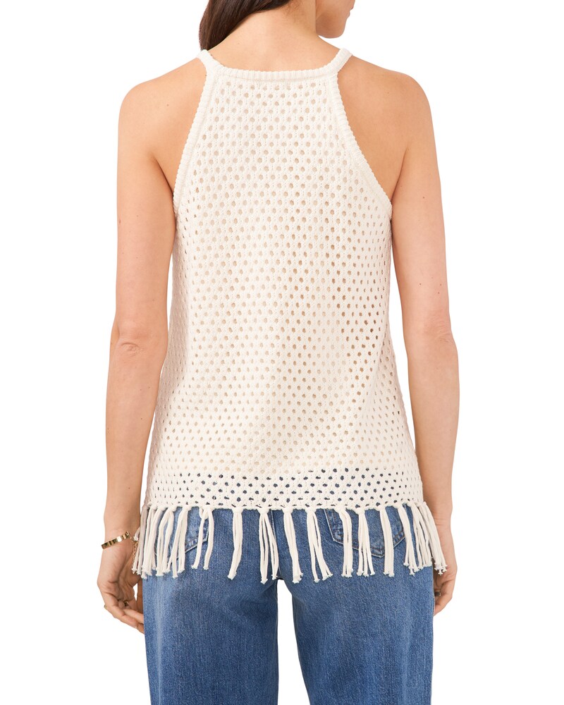 Vince Camuto Open-Knit Fringe-Hem Halter Top Cream ID-JKYX2472