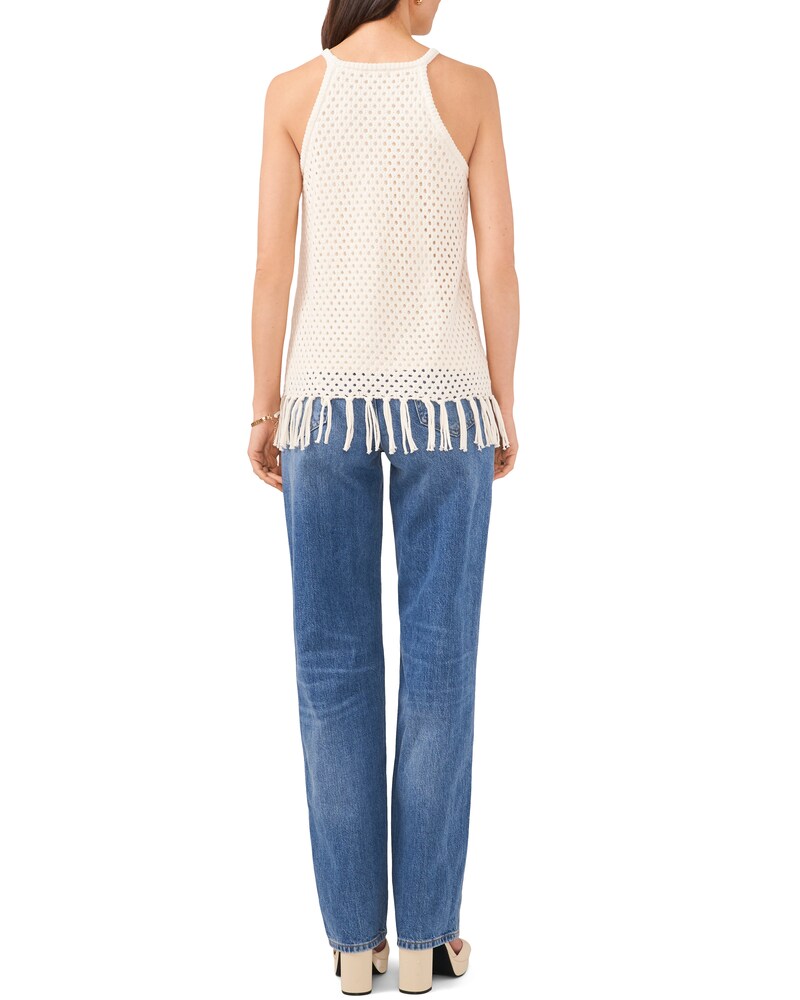 Vince Camuto Open-Knit Fringe-Hem Halter Top Cream ID-JKYX2472