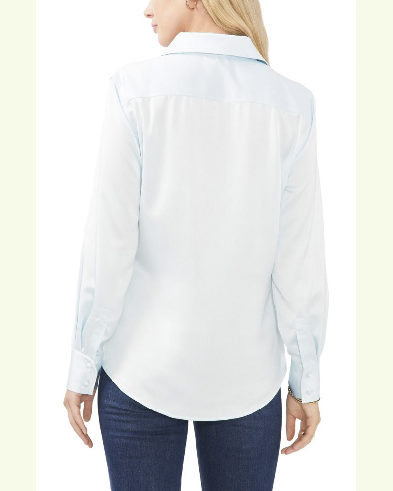 Vince Camuto Satin Button-Up Shirt  Sea Breeze ID-KFGY0094
