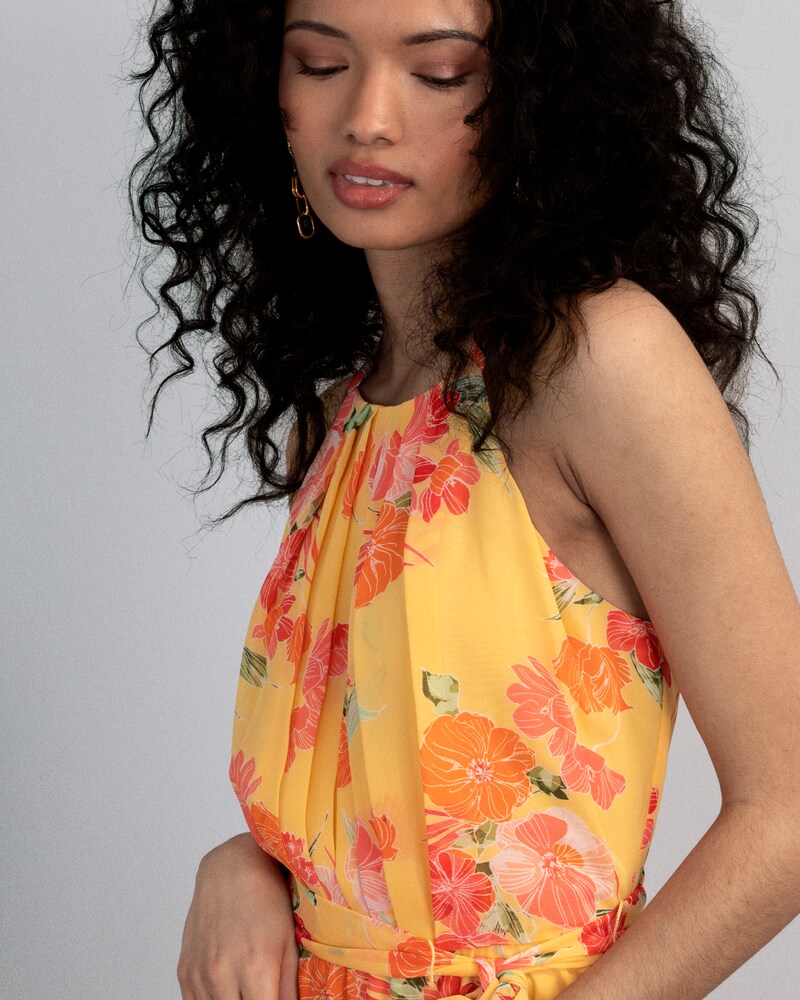 Vince Camuto Floral-Print Hi-Lo Dress Yellow ID-KMNF1127