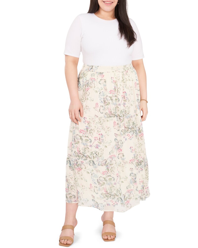 Vince Camuto Dandelion-Print Pleated Maxi Skirt (Plus Size) Off White ID-LGJF5910