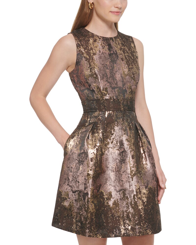 Vince Camuto Jacquard Fit-And-Flare Dress Brown ID-MBDR3195