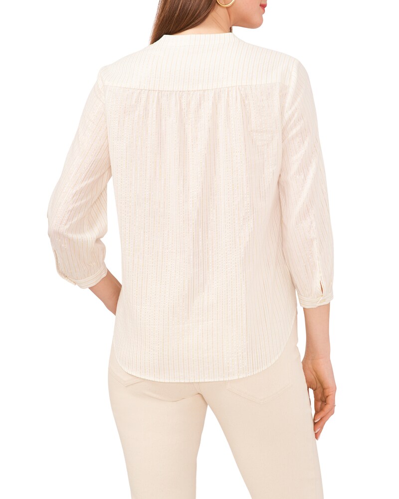Vince Camuto Striped V-Neck Blouse Off White ID-NFJR3763