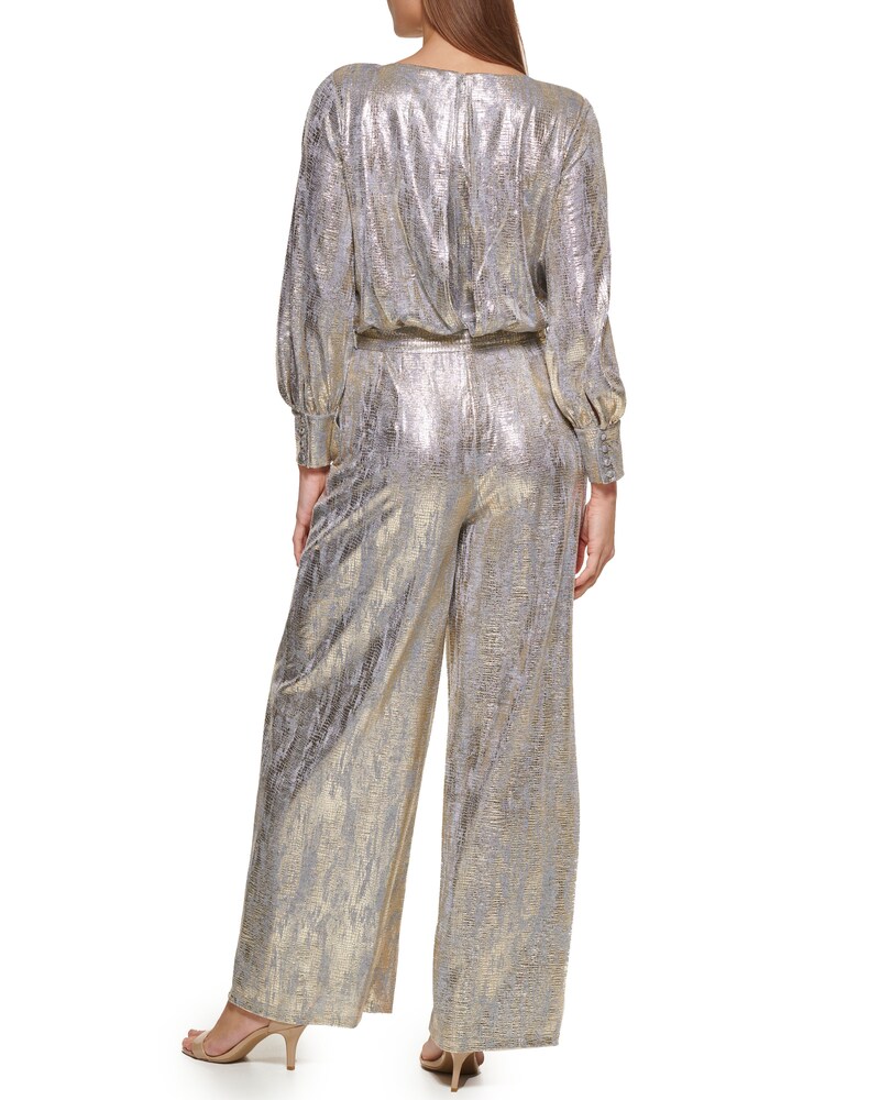 Vince Camuto Belted Metallic Jumpsuit Gold Metallic ID-NJVT1579