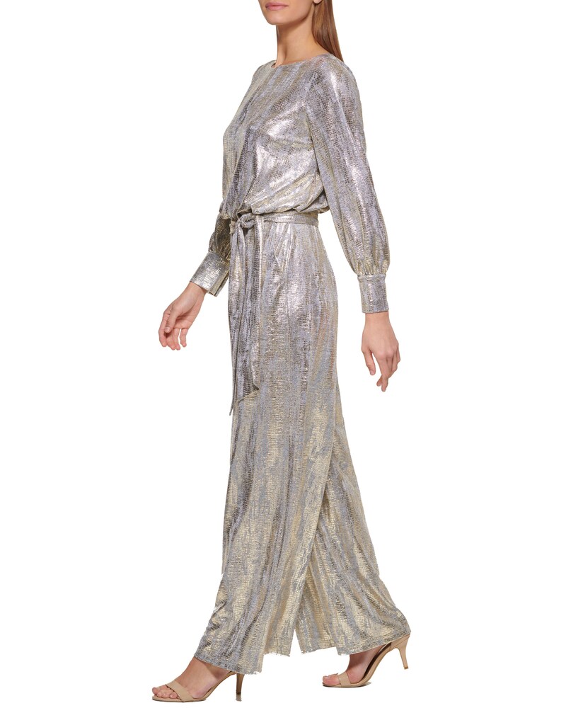 Vince Camuto Belted Metallic Jumpsuit Gold Metallic ID-NJVT1579