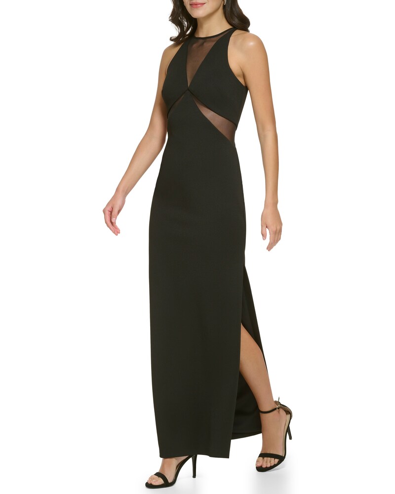 Vince Camuto Sheer-Detail Column Gown Black ID-OFQX1179