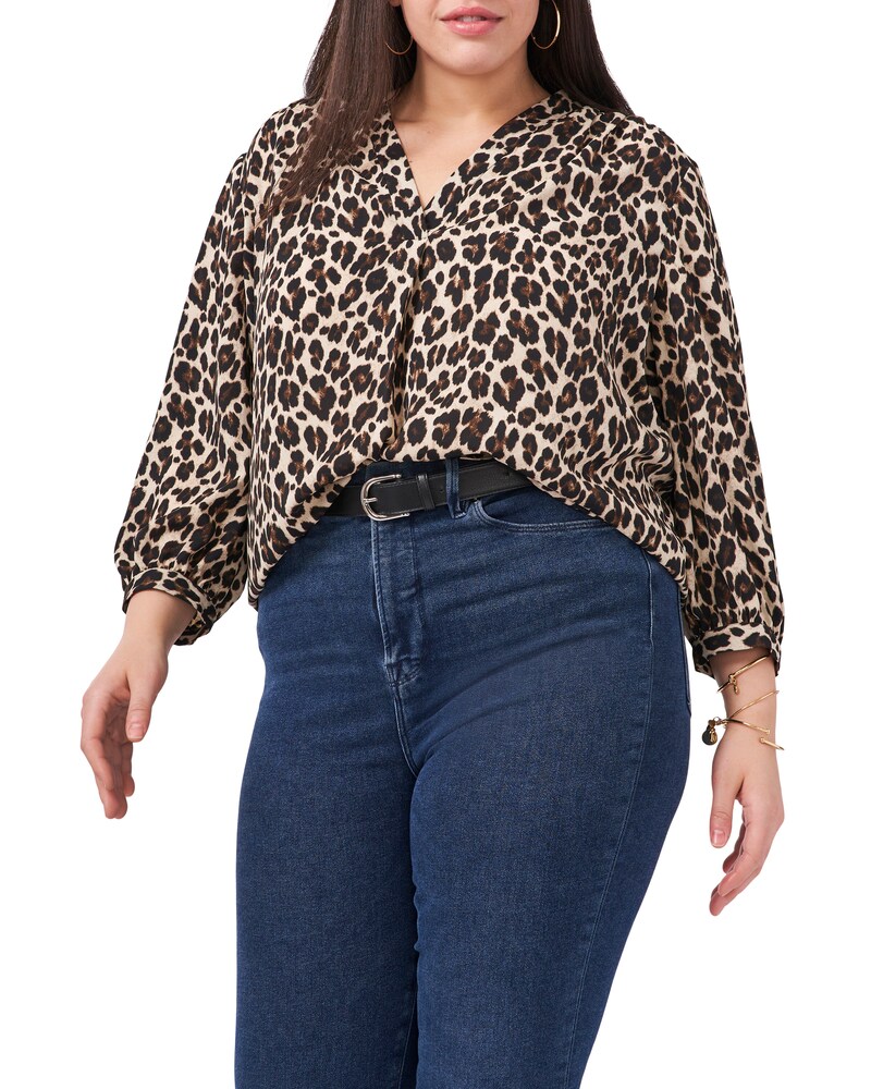 Vince Camuto Leopard-Print V-Neck Top (Plus Size) Rich Black ID-OGHC0971