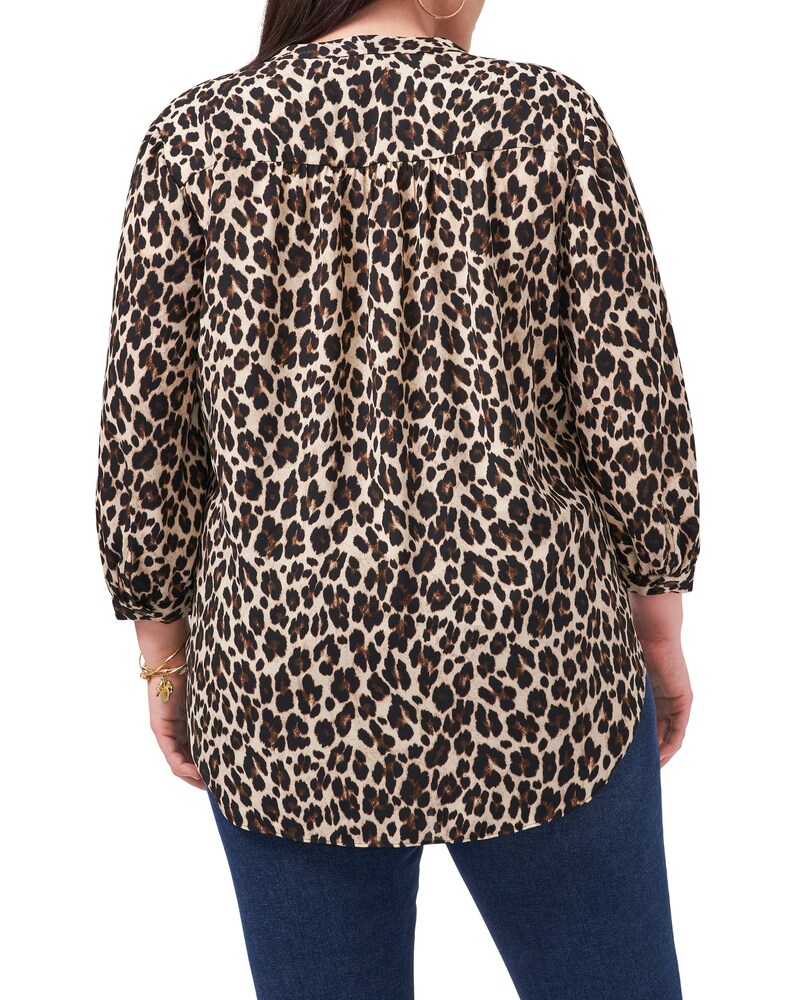 Vince Camuto Leopard-Print V-Neck Top (Plus Size) Rich Black ID-OGHC0971