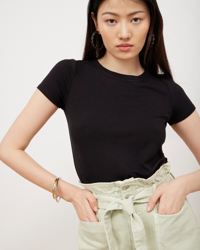 Vince Camuto Knit Short-Sleeve T-Shirt Rich Black ID-OZNG5021