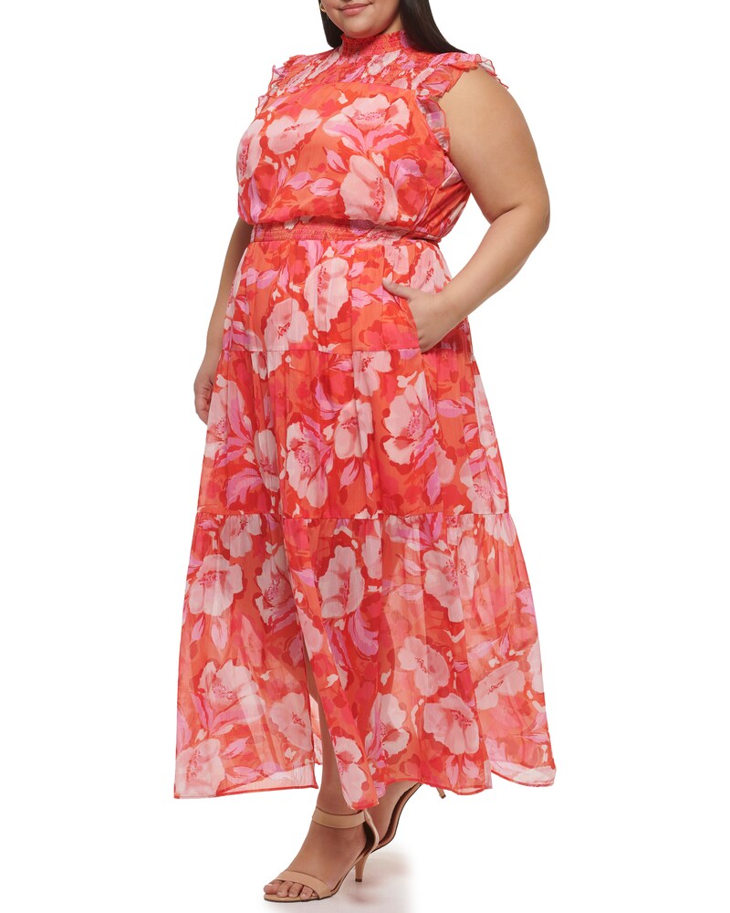 Vince Camuto Floral-Print Smocked Maxi Dress (Plus Size) Red ID-PKOB9216