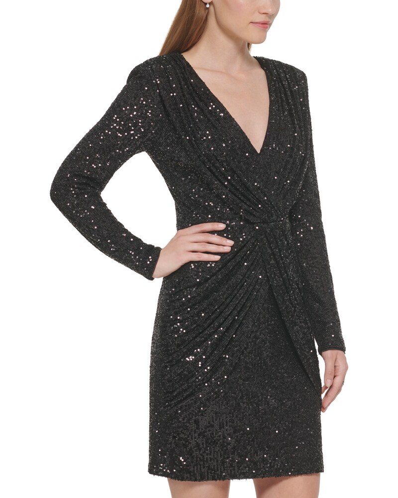 Vince Camuto Sequined Twist-Front Dress Black ID-PPLO9320