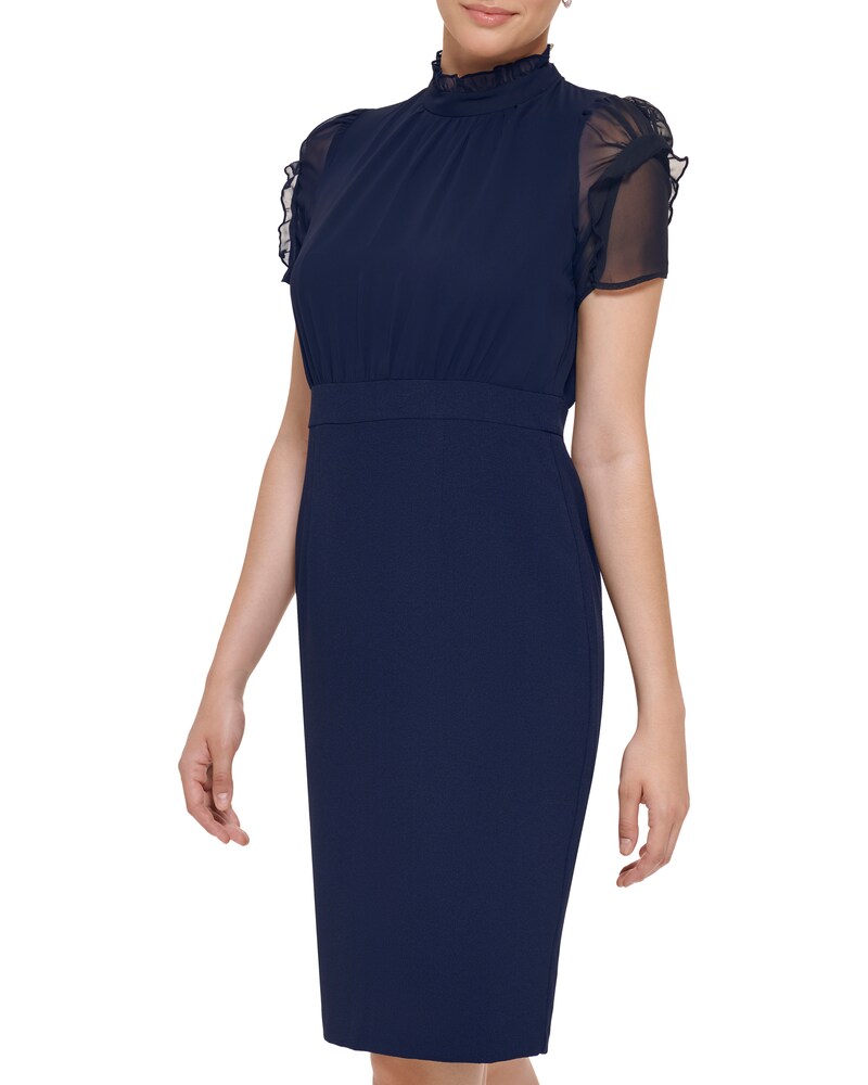 Vince Camuto Chiffon-Sleeve Dress Navy ID-PWXP1060