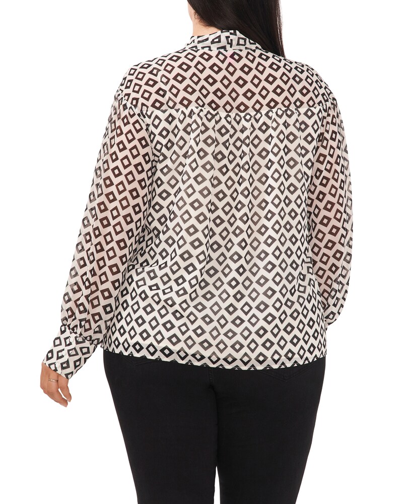 Vince Camuto Diamond-Print Neck-Tie Blouse (Plus Size) Off White ID-QGFI2291