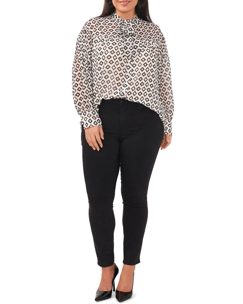 Vince Camuto Diamond-Print Neck-Tie Blouse (Plus Size) Off White ID-QGFI2291