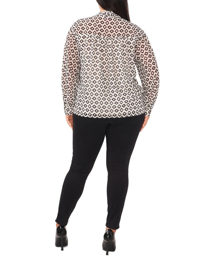 Vince Camuto Diamond-Print Neck-Tie Blouse (Plus Size) Off White ID-QGFI2291