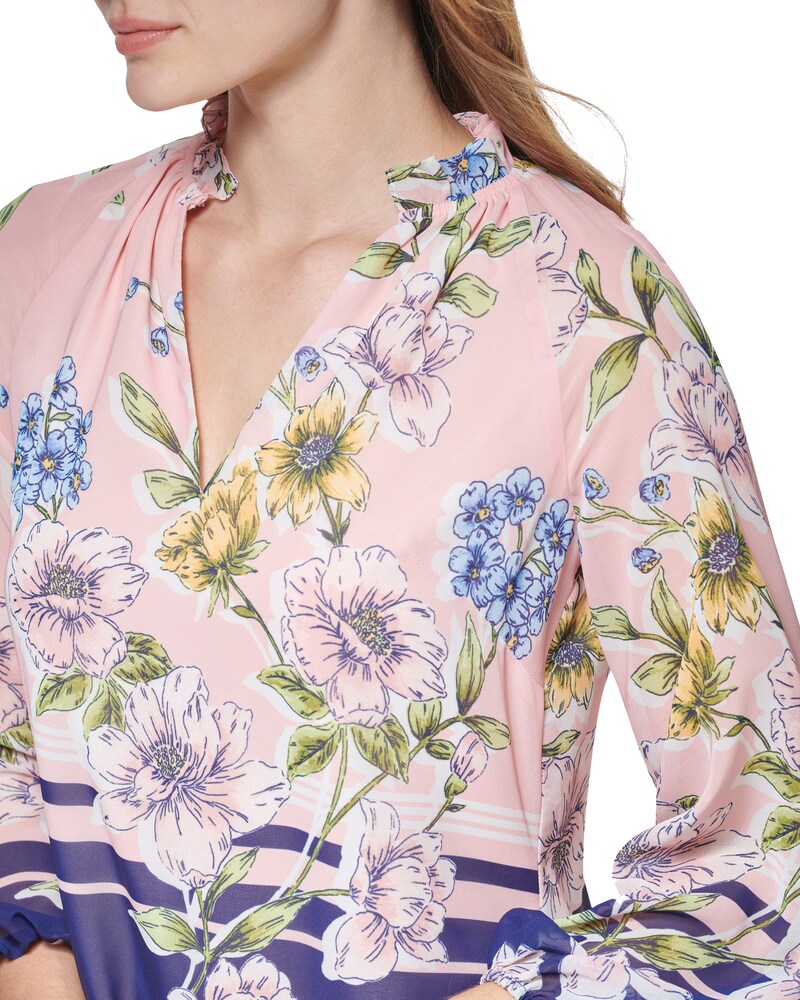 Vince Camuto Floral-Print Colorblock Dress (Petite) Light Pink ID-QGLI3881