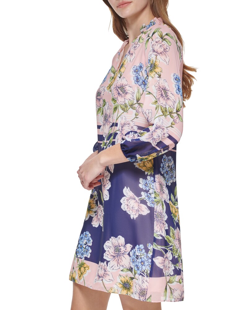 Vince Camuto Floral-Print Colorblock Dress (Petite) Light Pink ID-QGLI3881