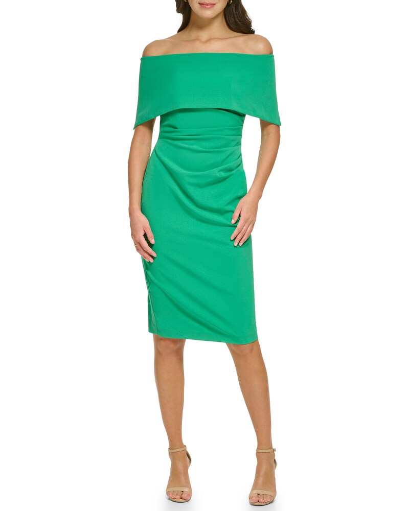 Vince Camuto Off-The-Shoulder Sheath Dark Green ID-QHAS4790