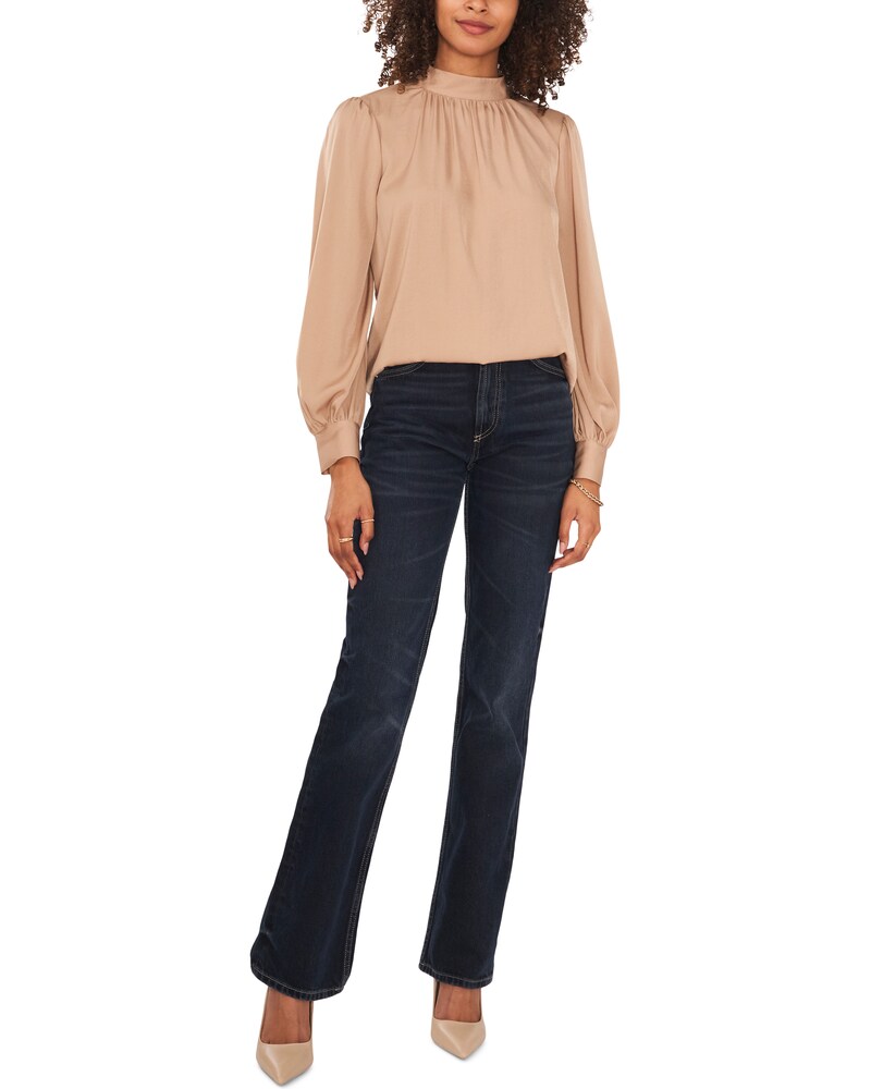 Vince Camuto Ruched Mock-Neck Blouse Camel ID-QHAZ6827