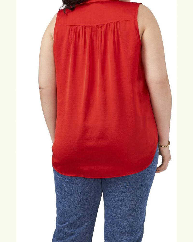 Vince Camuto Sleeveless V-Neck Top (Plus Size) Red Hot ID-RHNC8562