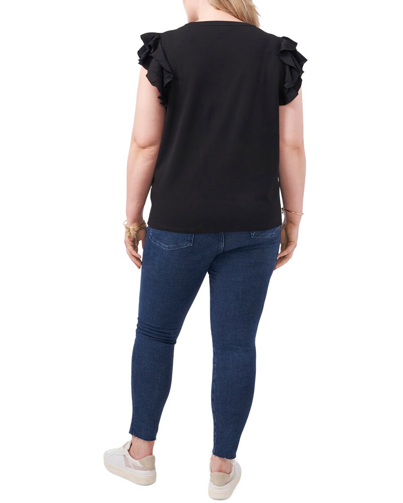 Vince Camuto Tiered Ruffle-Sleeve T-Shirt (Plus Size) Rich Black ID-RWAH1226
