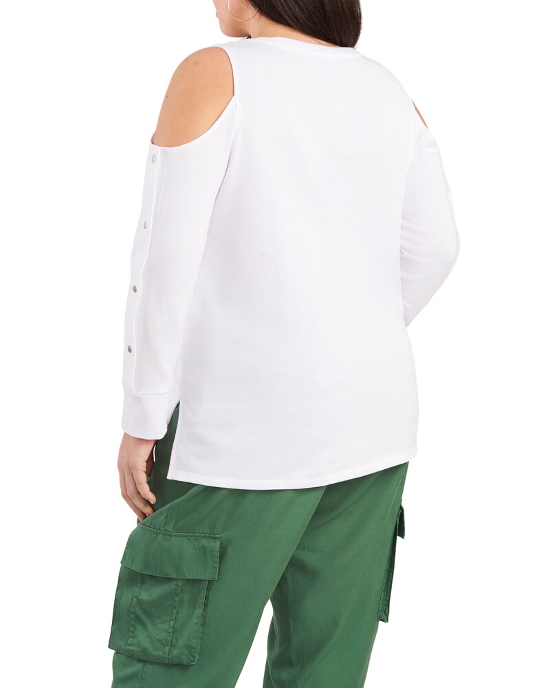Vince Camuto Cold-Shoulder Snap-Sleeve Top (Plus Size)  Ultra White ID-RWXQ6187