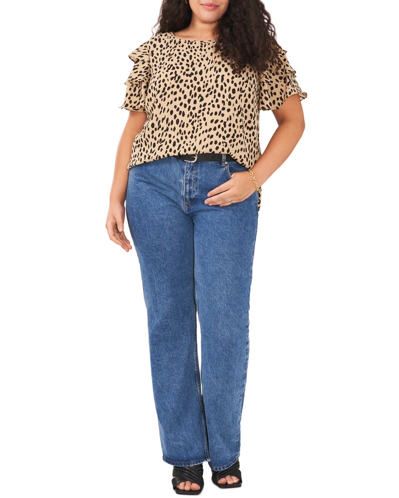 Vince Camuto Spot-Print Layered-Sleeve Blouse (Plus Size) Khaki Haze ID-RYCF7988