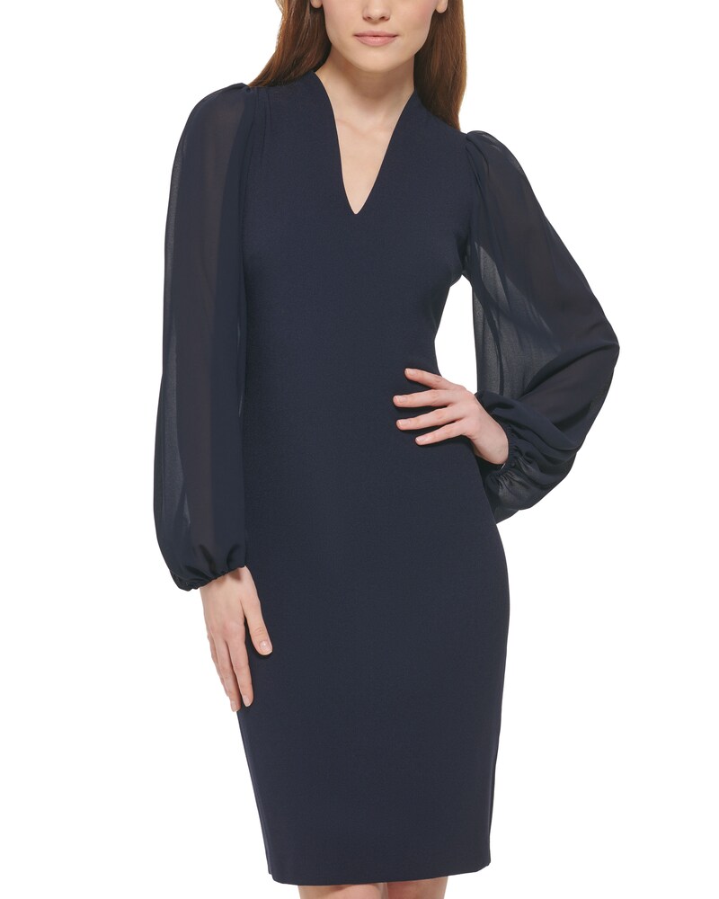 Vince Camuto Chiffon-Sleeve Sheath Navy ID-SABF5830