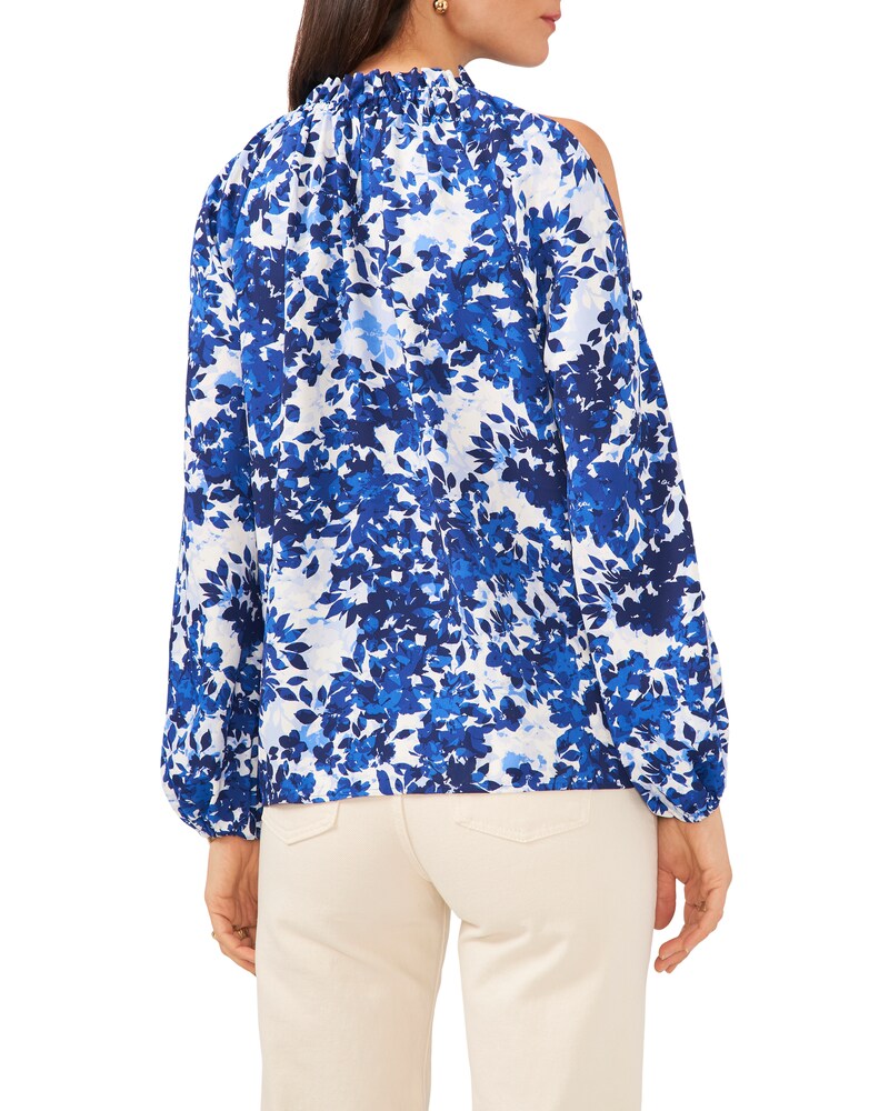 Vince Camuto Leaf-Print Cold-Shoulder Blouse Opulent Blue ID-SFRL4789