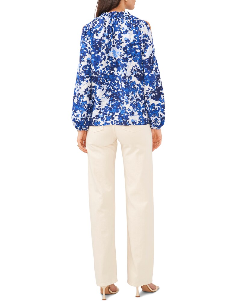 Vince Camuto Leaf-Print Cold-Shoulder Blouse Opulent Blue ID-SFRL4789