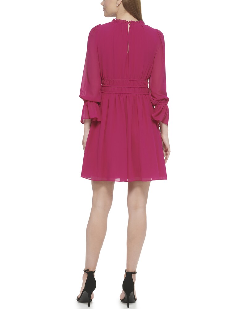 Vince Camuto Chiffon Shirred-Waist Dress Magenta ID-STJT7198