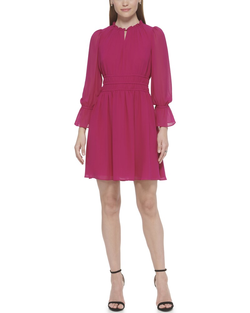 Vince Camuto Chiffon Shirred-Waist Dress Magenta ID-STJT7198