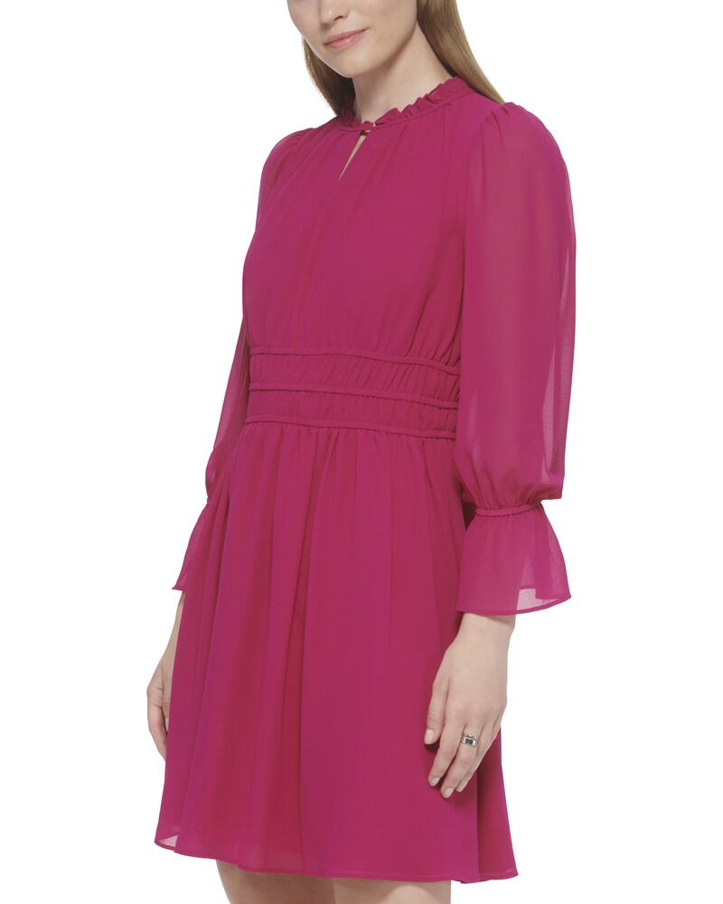 Vince Camuto Chiffon Shirred-Waist Dress Magenta ID-STJT7198