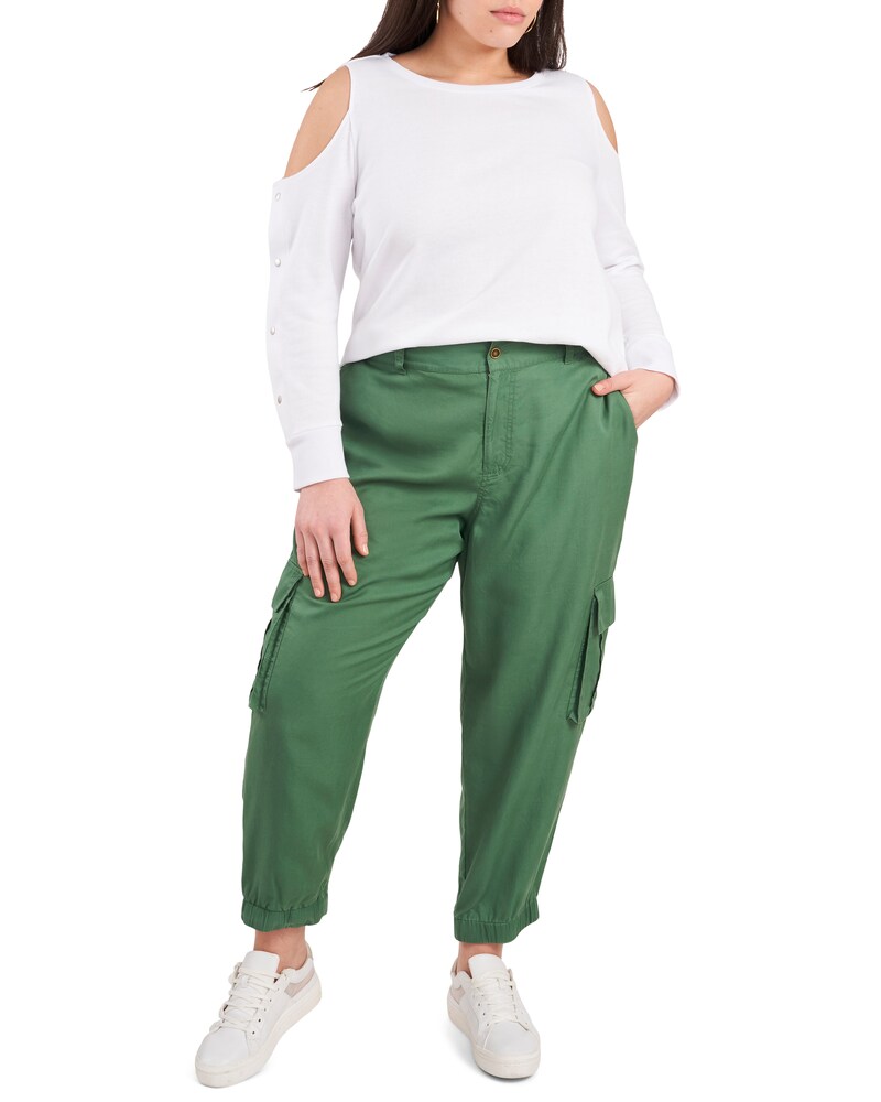 Vince Camuto Cold-Shoulder Snap-Sleeve Top (Plus Size)  Ultra White ID-TBKJ8014