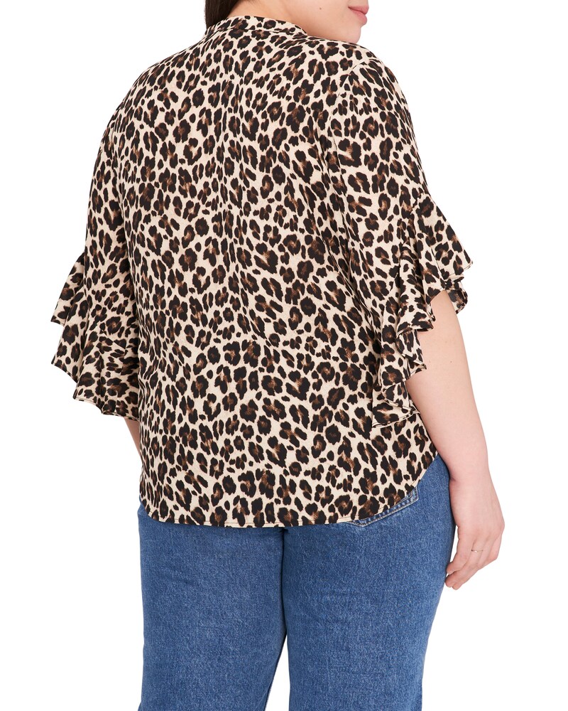 Vince Camuto Leopard-Print Ruffled-Sleeve Blouse (Plus Size) Rich Black ID-TCPO3489