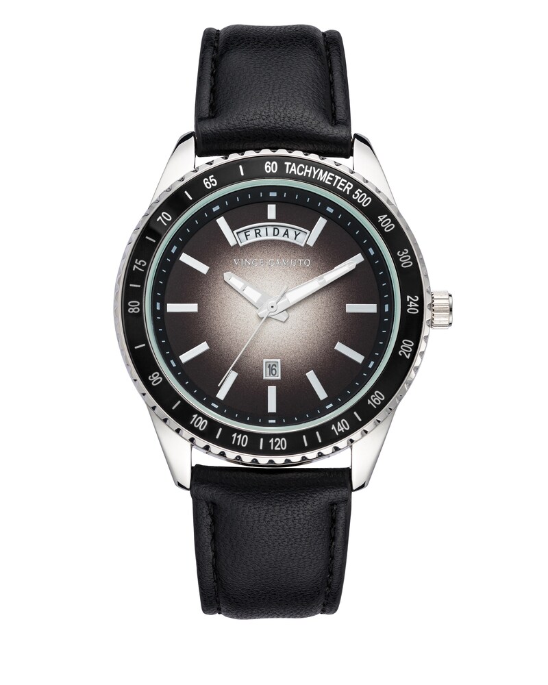 Vince Camuto Ombré Dial Faux Leather Band Watch Black ID-TLDO4958