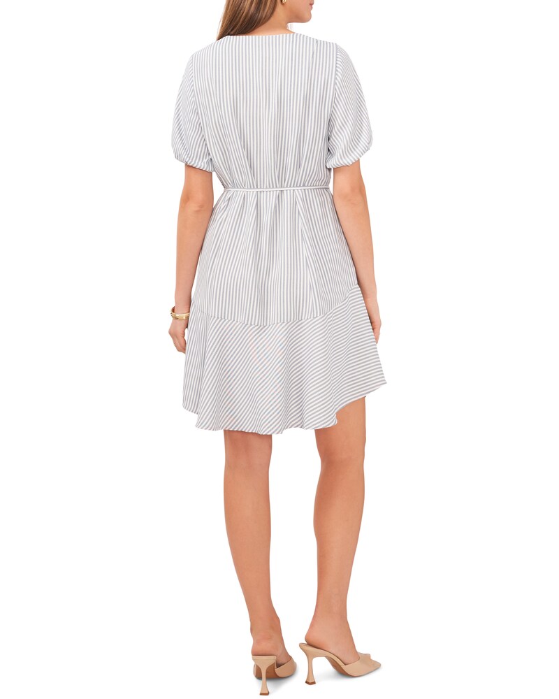 Vince Camuto Striped Tie-Detail V-Neck Dress Off White ID-TMOW6095