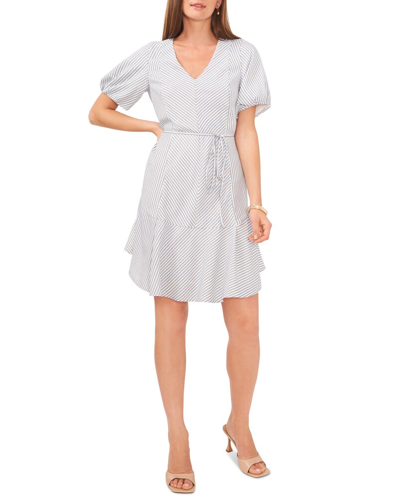 Vince Camuto Striped Tie-Detail V-Neck Dress Off White ID-TMOW6095