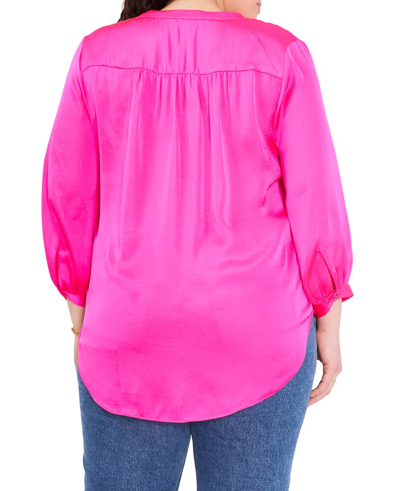 Vince Camuto V-Neck Inverted-Pleat Top (Plus Size) Hot Pink ID-TNZG6514